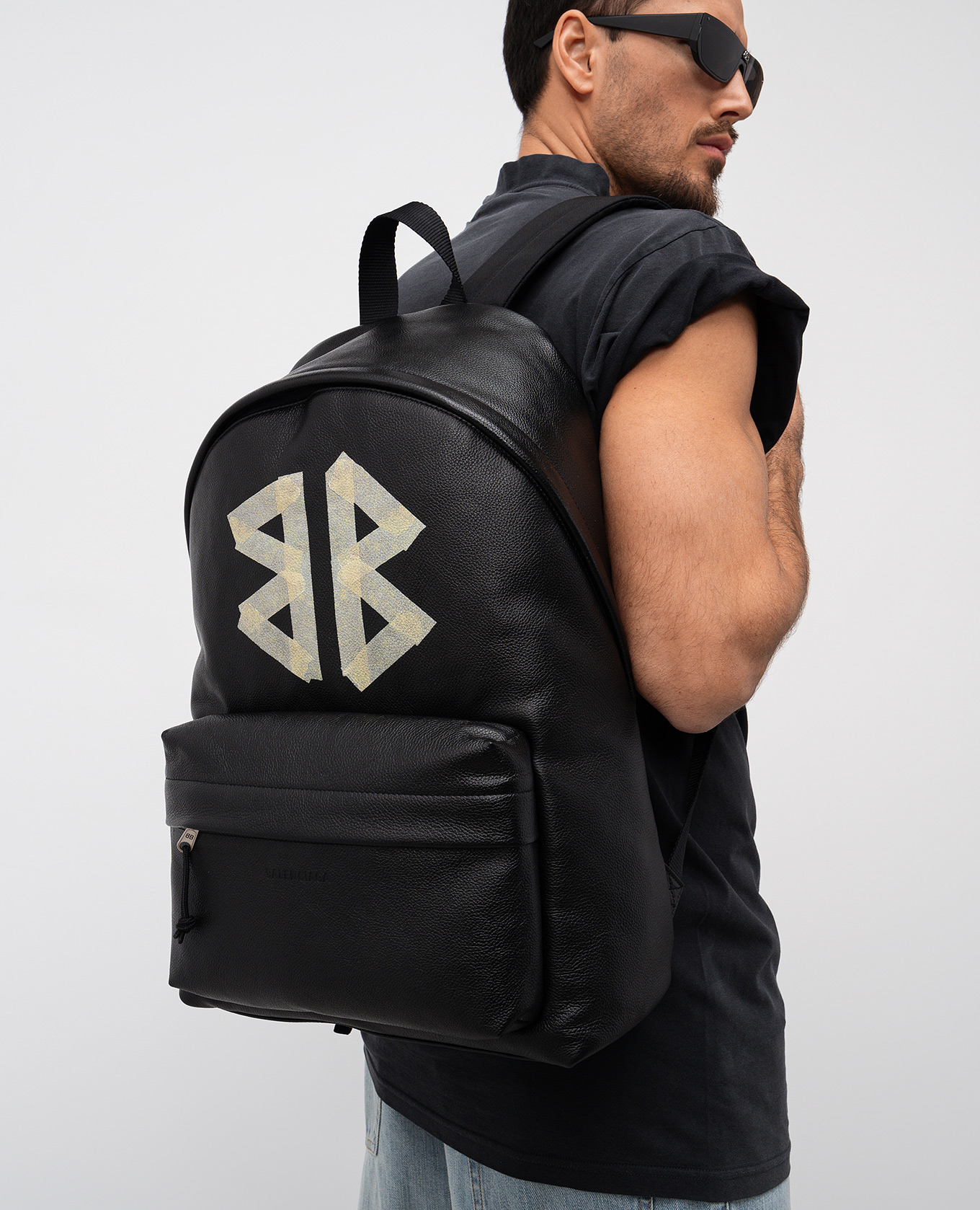 Balenciaga - Черный кожаный рюкзак Explorer с принтом логотип