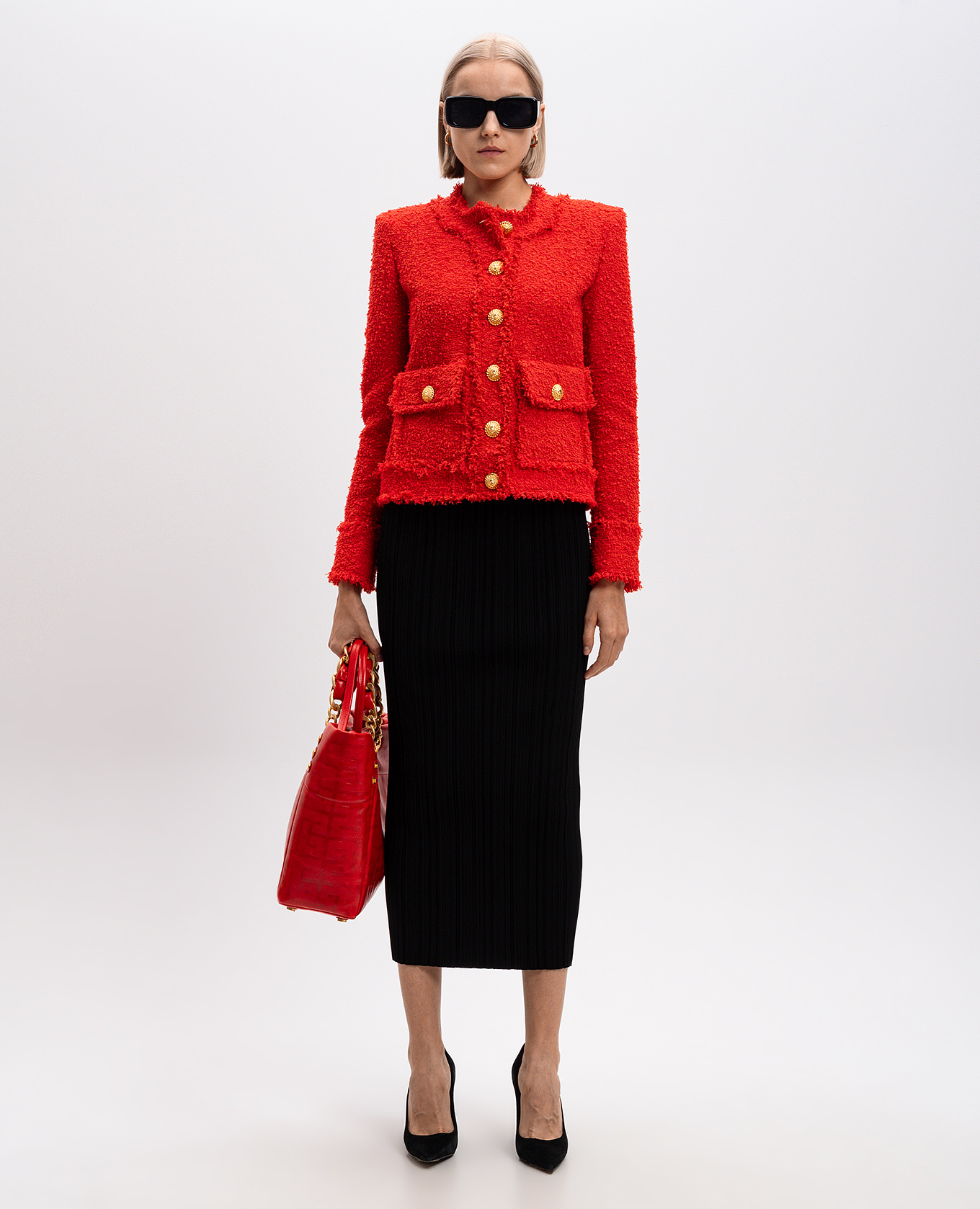Balmain - Красный твидовый жакет DF0SK497XC67 купить в Symbol